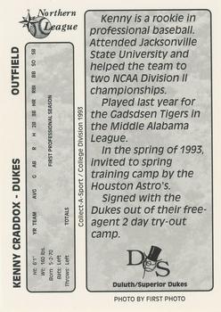 1993 Duluth-Superior Dukes #NNO Kenny Craddox Back