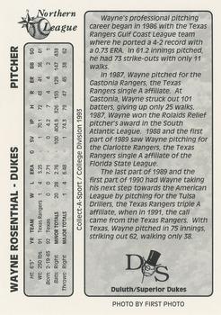 1993 Duluth-Superior Dukes #NNO Wayne Rosenthal Back