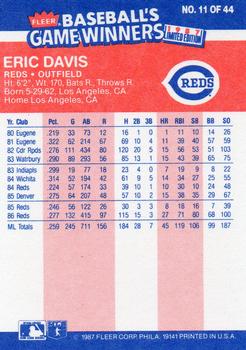 1987 Fleer Baseball's Game Winners #11 Eric Davis Back