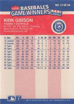 1987 Fleer Baseball's Game Winners #17 Kirk Gibson Back