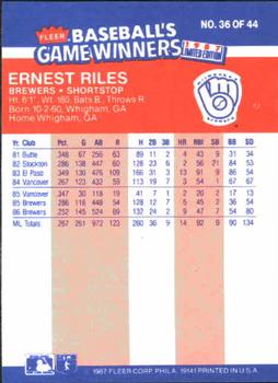 1987 Fleer Baseball's Game Winners #36 Ernest Riles Back
