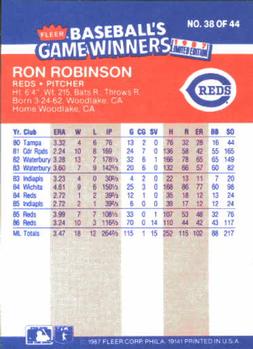 1987 Fleer Baseball's Game Winners #38 Ron Robinson Back