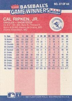1987 Fleer Glossy #478 Cal Ripken Jr Baltimore Orioles 
