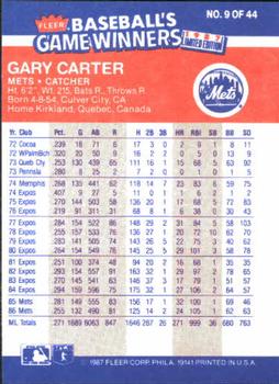 1987 Fleer Baseball's Game Winners #9 Gary Carter Back