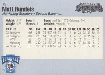 1995 Harrisburg Senators #4 Matt Rundels Back