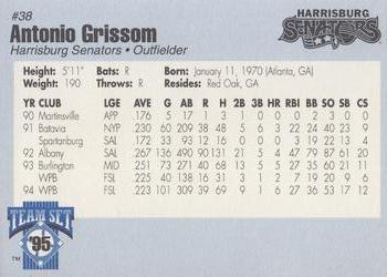 1995 Harrisburg Senators #38 Antonio Grissom Back
