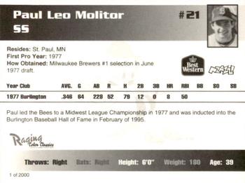 1995 Burlington Bees #21 Paul Molitor Back
