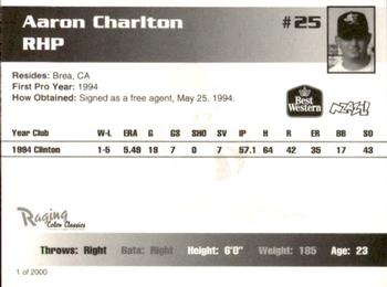 1995 Burlington Bees #25 Aaron Charlton Back