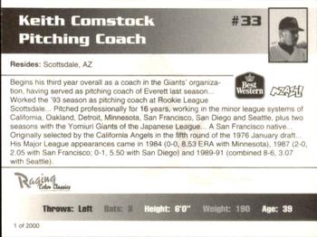 1995 Burlington Bees #33 Keith Comstock Back