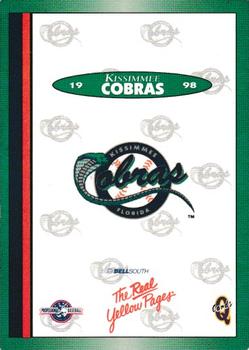1998 Blueline Q-Cards Kissimmee Cobras #1 Team Logo Front