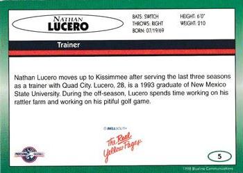 1998 Blueline Q-Cards Kissimmee Cobras #5 Nathan Lucero Back