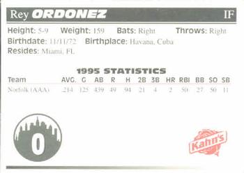1996 Kahn's New York Mets #NNO Rey Ordonez Back