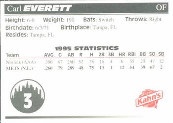 1996 Kahn's New York Mets #NNO Carl Everett Back