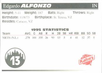 1996 Kahn's New York Mets #NNO Edgardo Alfonzo Back