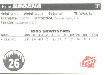 1996 Kahn's New York Mets #NNO Rico Brogna Back