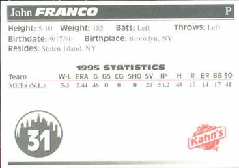 1996 Kahn's New York Mets #NNO John Franco Back