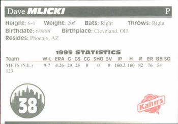 1996 Kahn's New York Mets #NNO Dave Mlicki Back