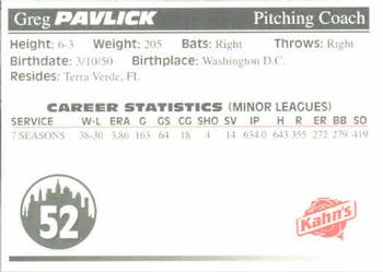 1996 Kahn's New York Mets #NNO Greg Pavlick Back