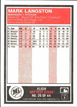 1987 Fleer Baseball's Hottest Stars #26 Mark Langston Back
