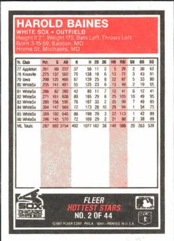 1987 Fleer Baseball's Hottest Stars #2 Harold Baines Back