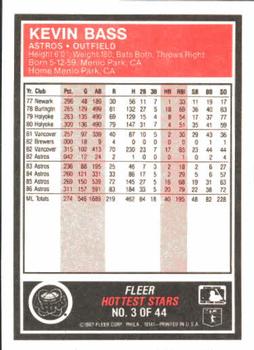 1987 Fleer Baseball's Hottest Stars #3 Kevin Bass Back