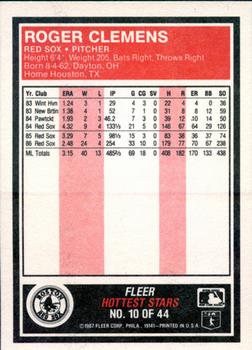 1987 Fleer Baseball's Hottest Stars #10 Roger Clemens Back