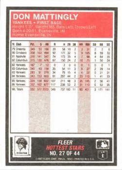 1987 Fleer Baseball's Hottest Stars #27 Don Mattingly Back