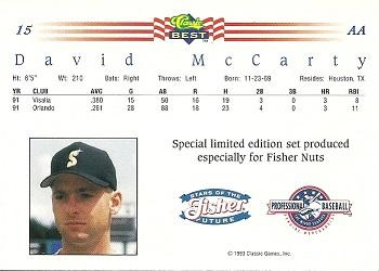 1992 Classic Best Fisher Nuts #15 David McCarty Back