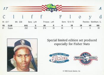 1992 Classic Best Fisher Nuts #17 Cliff Floyd Back