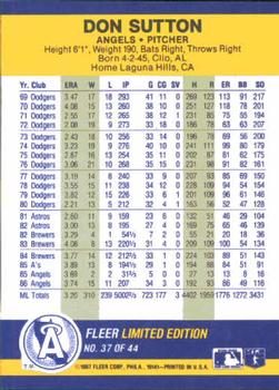 1987 Fleer Record Setters #37 Don Sutton Back