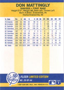 1987 Fleer Record Setters #20 Don Mattingly Back