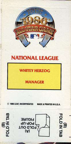 1987 Donruss All-Stars - Pop-Ups #NNO Whitey Herzog Back