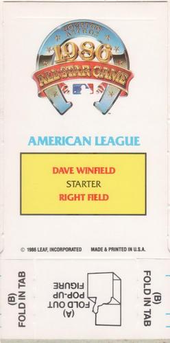 1987 Donruss All-Stars - Pop-Ups #NNO Dave Winfield Back