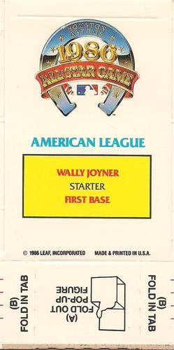 1987 Donruss All-Stars - Pop-Ups #NNO Wally Joyner Back
