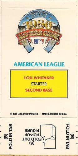 1987 Donruss All-Stars - Pop-Ups #NNO Lou Whitaker Back