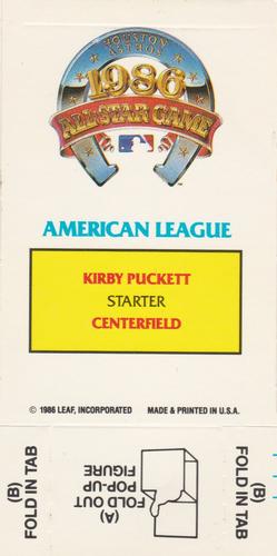 1987 Donruss All-Stars - Pop-Ups #NNO Kirby Puckett Back