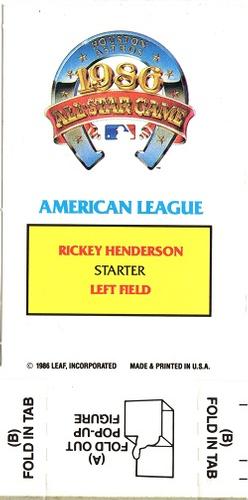 1987 Donruss All-Stars - Pop-Ups #NNO Rickey Henderson Back