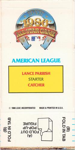 1987 Donruss All-Stars - Pop-Ups #NNO Lance Parrish Back
