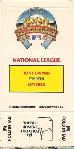 1987 Donruss All-Stars - Pop-Ups #NNO Tony Gwynn Back