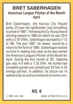 1987 Donruss Highlights #6 Bret Saberhagen Back
