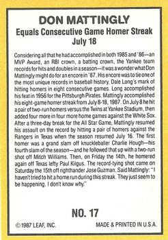 1987 Donruss Highlights #17 Don Mattingly Back