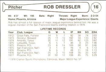 1978 Cramer Phoenix Giants #57 Rob Dressler Back