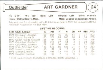1978 Cramer Phoenix Giants #2 Art Gardner Back