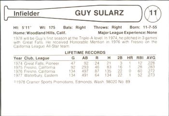 1978 Cramer Phoenix Giants #89 Guy Sularz Back