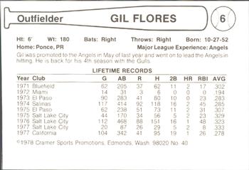 1978 Cramer Salt Lake Gulls #40 Gil Flores Back