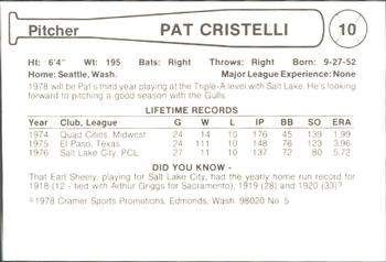 1978 Cramer Salt Lake Gulls #5 Pat Cristelli Back