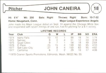 1978 Cramer Salt Lake Gulls #55 John Caneira Back