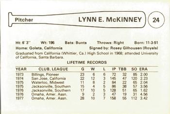 1978 Cramer Spokane Indians #NNO Lynn McKinney Back
