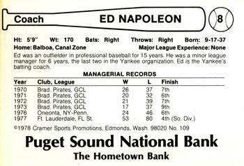 1978 Cramer Tacoma Yankees #109 Ed Napoleon Back
