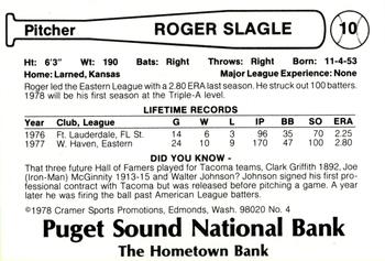1978 Cramer Tacoma Yankees #4 Roger Slagle Back
